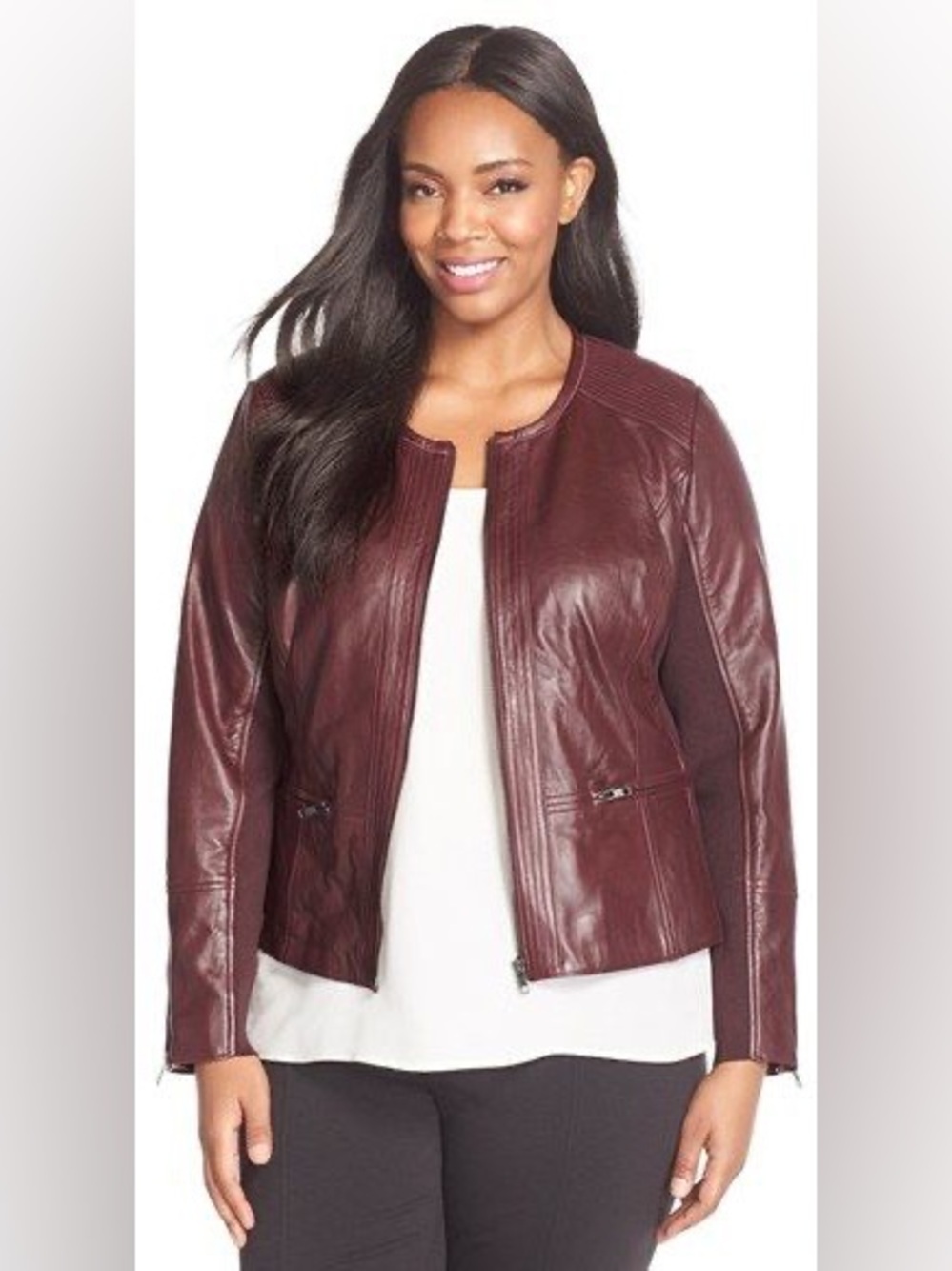 Sejour Burgundy Leather Jacket Quiet Luxury Neutral Old Money 22W